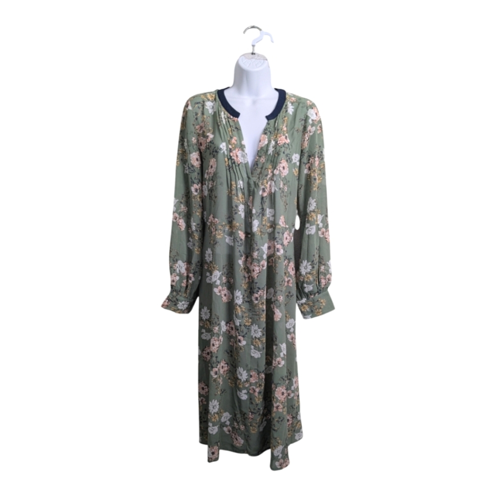 NWT Current Air Green Floral Chiffon Sheer Midi Dress Cover-Up Open Back Tie S